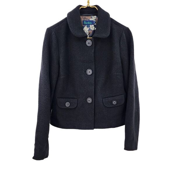 Boden Women's Black Wool Textured‎ 3 Button Coat Size 14 - Picture 1 of 9